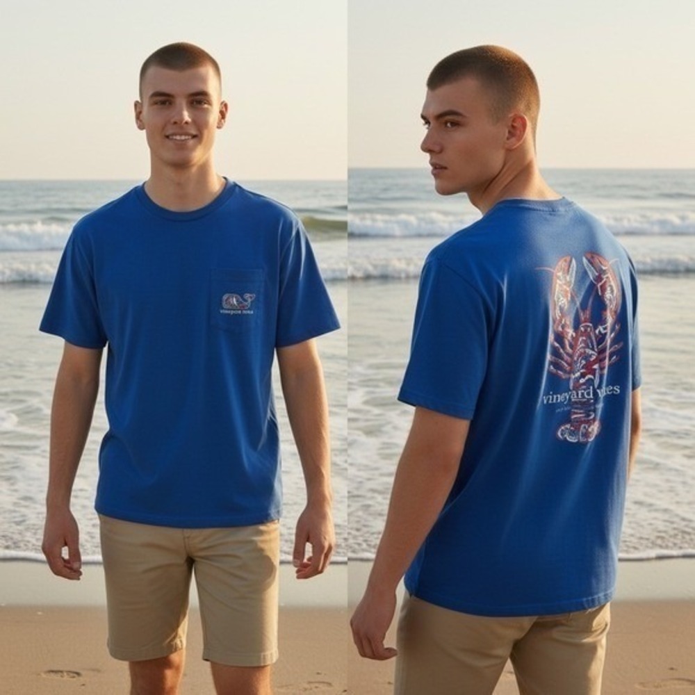 Vineyard Vines Mens XS Blue Lobster Graphic Pocket T-Shirt Short Sleeve Cotton